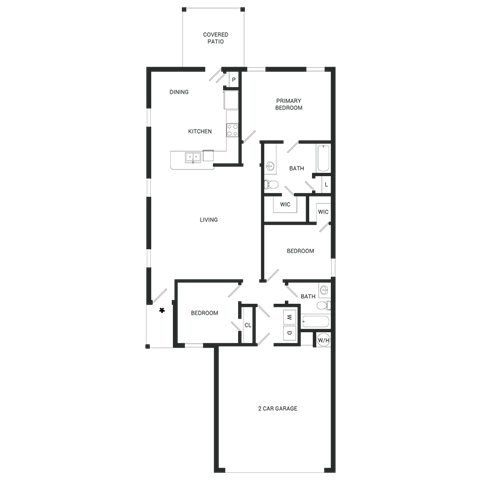 Floor plan for 3 beds, 2 baths, 1351 sqft